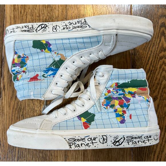 VANS Sk8-Hi SAVE OUR PLANET Continents Youth Sz 4.5 Women’s Sz 6 Hi-Top Sneakers - Picture 1 of 9